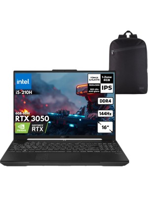 Asus Tuf Gaming F16 I5-210H 32GB 1 Tbssd RTX3050 (6GB-65W) 16" Fhd Windows 10 Home + Zg Sırt Çantası FX607VJ-RL016ZG51