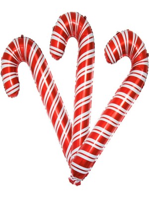 Kırmızı Şeker Baston Balon Seti, Noel ve Yılbaşı Süsleri, 3 Adet