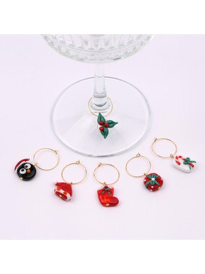 Renkli Murano Cam Figürlü 6'lı Kadeh Işaretleyici ve Halka Seti