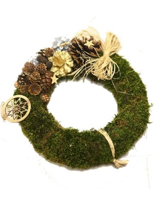 Beyaz Kozalaklı Çam Çelenk, 35 Cm, Yılbaşı Dekorasyonu