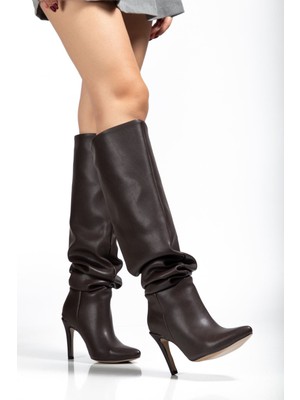 Budi SYT-2003 Kahve Körüklü Ince Topuklu Günlük Bayan Çizme