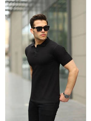 Comstar Erkek Kıvrılmaz Polo Yaka Cepsiz Slim Fit Dar Kesim Düz T-Shirt
