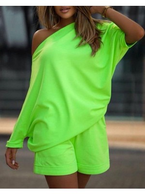 Etiler Collection Kadın Kayık Yaka Salaş Iki Iplik Bluz ve Şort Ikili Takım