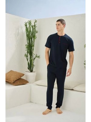 NemereSoft Erkek 2090 Erkek  Midi Yaka Pijama Takım