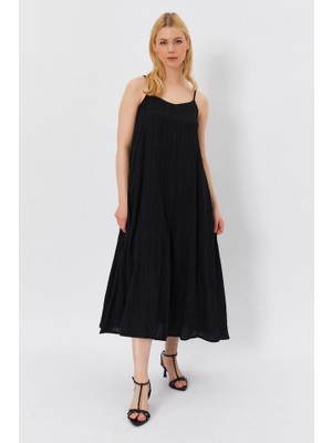 Etiler Collection Askılı Uzun Çan Elbise - Siyah