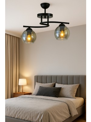 Uçar Fuji Modern Tasarım Yatak Odası Salon Mutfak Oturma Odası Renk Camlı 2 Li Avize