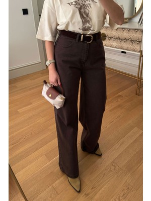 Magarde Yüksek Bel Kemer Detay Palazzo Jean- Kahverengi