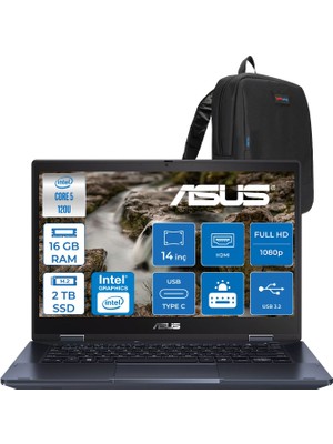 Asus Expertbook B3 Flip Intel Core 5 120U 16GB 2tb SSD Intel Graphics 14'' Fhd Dokunmatik Windows 11 Home Kalemli Katlanabilir Taşınabilir Bilgisayarr C58512B3DH03 + Zettaçanta