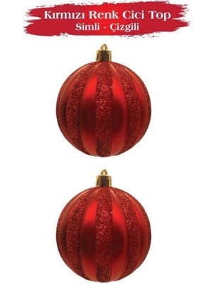 Yılbaşı Süsü 10CM, 2'li, Çizgili ve Renkli Top Dekorasyon Seti