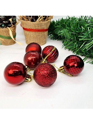 Koyu Kırmızı Yılbaşı Topları, Parlak ve Aynalı, 24 Adet, 4 Cm, Renkli Süsler