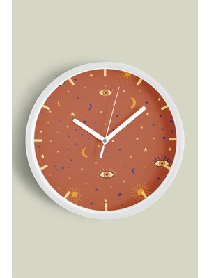 JHAAR Gözcü Gökyüzü Modern Tasarım Duvar Saati - 30CM - Önü Camlı Beyaz Kasa - Sessiz Mekanizma