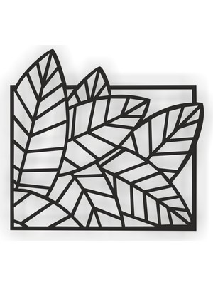 As Tasarım Yaprak Modeli Ahşap Dekorasyon Duvar Süs Tablo 50X46 cm Siyah Renk