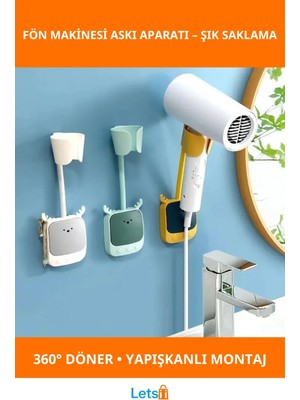 Letsii Geyik Figürlü Fön Makinesi Askı Aparatı Renkli Dayanıklı Plastik