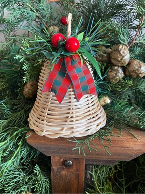 10 cm Rattan Bambu Hasır Yılbaşı Çanı, Noel Süsü, Kırmızı Renkli Dekorasyon