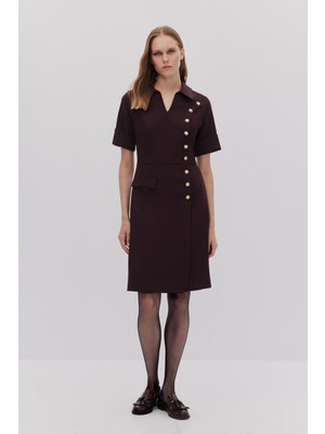 SHN Önü Çakma Detaylı Manşetli Elbise