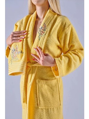 Hrnzafer Tekstil Alya Lüks Nakışlı Pamuklu 2 Parça Bornoz Seti (Bornoz + Havlu)