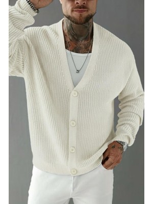 Oksit Grov Düğmeli V Yaka Kalın Erkek Hırka