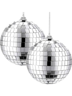 Yılbaşı Partisi Aynalı Gümüş Disko Topu 10 Cm, 2'li Set
