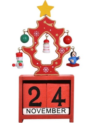 Küçük Ahşap Masa Takvimi, Kırmızı Yılbaşı Süsü, Şık Masa Dekorasyonu