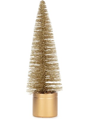 Parlak Gold Renkli 36 cm Minyatür Konik Çam Ağacı Yılbaşı Dekoru