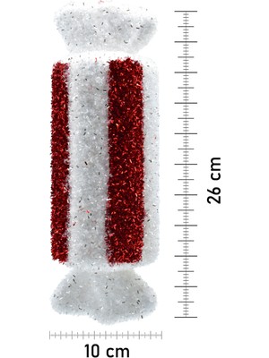 Kırmızı Silindir Şeker Süs, 26 Cm, Dekoratif Yılbaşı Süsü