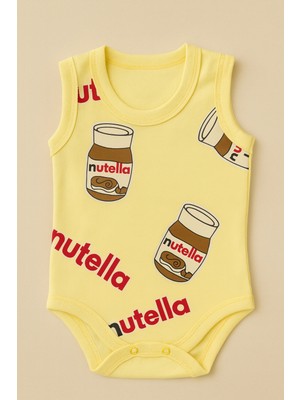The Secret Desire Nutella Baskılı Kolsuz Sarı Badi – Yenidoğan & Bebek Kısa Tulum  Yumuşak Pamuk Kumaş0-3/3-6/6-9/9-12 Ay 6-9 Ay