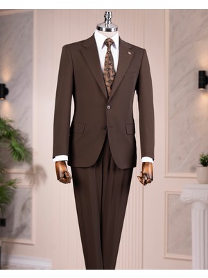 Italyan Stil Slim Fit 4 Drop Ceket Pantolon Takım Elbise Kahverengi T14775