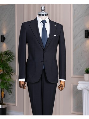 İtalyan stil slim fit sivri yaka ceket  pantolon takım elbise lacivert T14743
