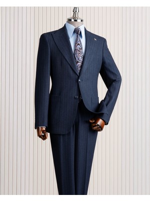 Italyan Stil Slim Fit Sivri Yaka Ceket Pantolon Takım Elbise Lacivert T14765