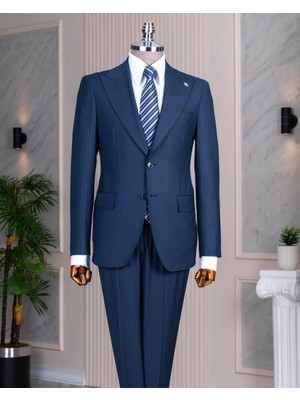 Italyan Stil Slim Fit Sivri Yaka Ceket Pantolon Takım Elbise Lacivert T14757