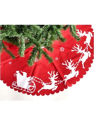 Kırmızı Noel Geyiği ve Çam Ağacı Desenli Yılbaşı Eteği Örtüsü