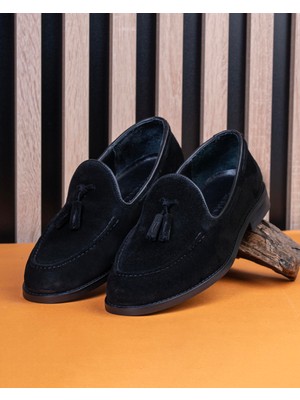 Italyan Stil Iç Dış Naturel Deri Süet Erkek Ayakkabı Siyah T12055