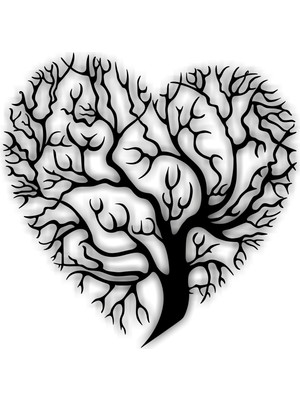 As Tasarım Ağaç Kalp Model Ahşap Dekorasyon Duvar Süs Tablo 25X25 cm Siyah Renk