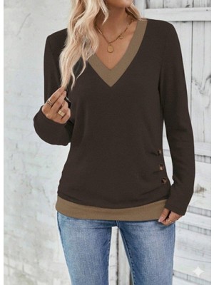 Mareandpanda Kadın Uzun Kollu V Yakalı Yandan Düğmeli Yün Viskon Bluz