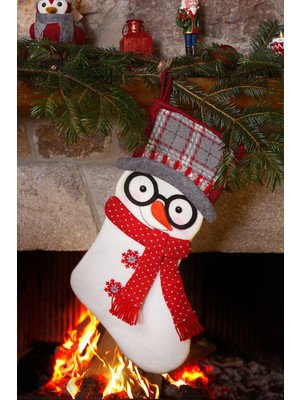Yılbaşı Kar Adamı 48 cm Hediye Çorabı Beyaz, Eğlenceli ve Sıcak Sürprizler Için