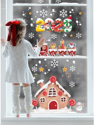 Yılbaşı Cam Süsleri, Kurabiye Ev ve Tren Temalı, Çift Taraflı Sticker 75X29