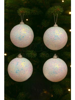 Renkli 4'lü 10 cm Hologramlı Yılbaşı Çam Ağacı Topu Dekor Seti