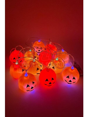 Renkli LED Işık, 12 Kabak, 220 Cm, Pilli, Halloween, Dekor Süsü