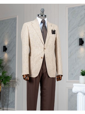 Italyan Stil Slim Fit Mono Yaka Erkek Tek Ceket Camel T14360