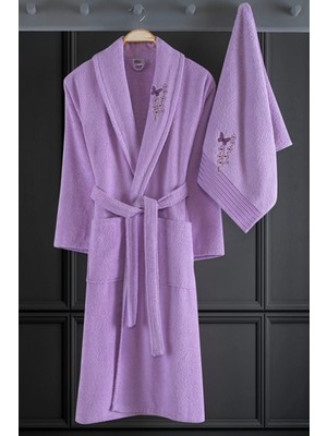 Hrnzafer Tekstil Alya Pamuklu Nakışlı 2 Parça Bornoz Takımı (Bornoz + Havlu)