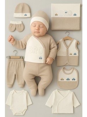 Sitilin Erkek Bebebek Yenidoğan Arabalı 10 Lu  Lüks Hastane Çıkışı Yenidoğan Hediyesi Zıbın Seti STL7128