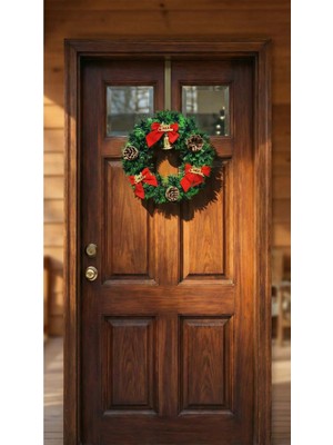 25CM Yeşil Kozalaklı Yılbaşı Kapı Çelengi, Duvar Süsleme, Ev ve Ofis Dekoru