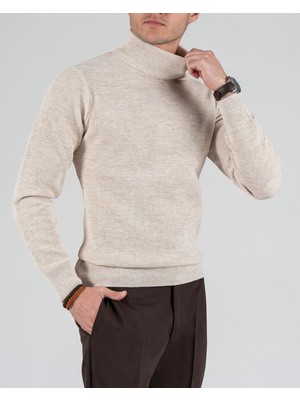 Italyan Stil Slim Fit Balıkçı Yaka Triko Erkek Kazak Gri T13227