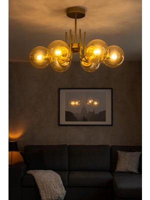Uçar Idil Modern Tasarım Yatak Odası Salon Mutfak Oturma Odası Eskitme Renk Bal Camlı 6 Lı Avize