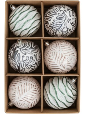 Okavango 6 Adet Lüx Yılbaşı Ağacı Süsü Set Ağacı Süslemeleri Topları Topu Parti Asılı Top Yılbaşı Süsleri 8 cm (Krem)