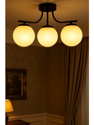 Uçar Lora Modern Tasarım Salon Mutfak Yatak Odası Giyinme Odası Siyah Renk Camlı 3 Lü Avize