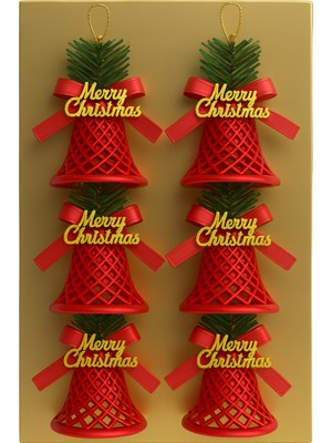 Okavango 6 Adet Lüx Set Ağacı Süslemeleri Zilleri Yılbaşı Süsleri Yılbaşı Ağacı Süsü Kırmızı