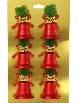 Okavango 6 Adet Lüx Set Ağacı Süslemeleri Zilleri Yılbaşı Süsleri Yılbaşı Ağacı Süsü Kırmızı