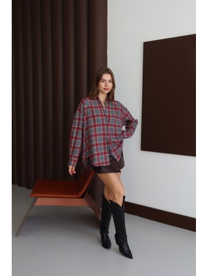 Fehu Bloom Bordo Ekoseli Oduncu  Gömlek