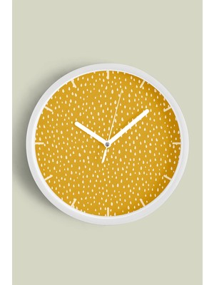 JHAAR Hardal Boya Damlaları Modern Duvar Saati - 30CM - Önü Camlı Beyaz Kasa - Sessiz Mekanizma